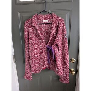 Odd Molly Red Lambswool Blend Fair Isle Knit Wrap Cardigan Jacket Size 3/Large